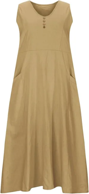 Maxi Dresses for Women 2025 Casual Loose Linen Dress Long Flowy V Neck Sleeveless Summer Dress Beach Sundresses