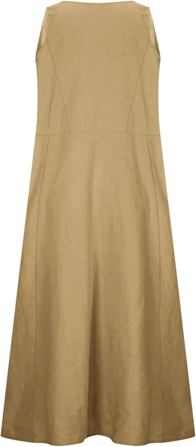 Maxi Dresses for Women 2025 Casual Loose Linen Dress Long Flowy V Neck Sleeveless Summer Dress Beach Sundresses