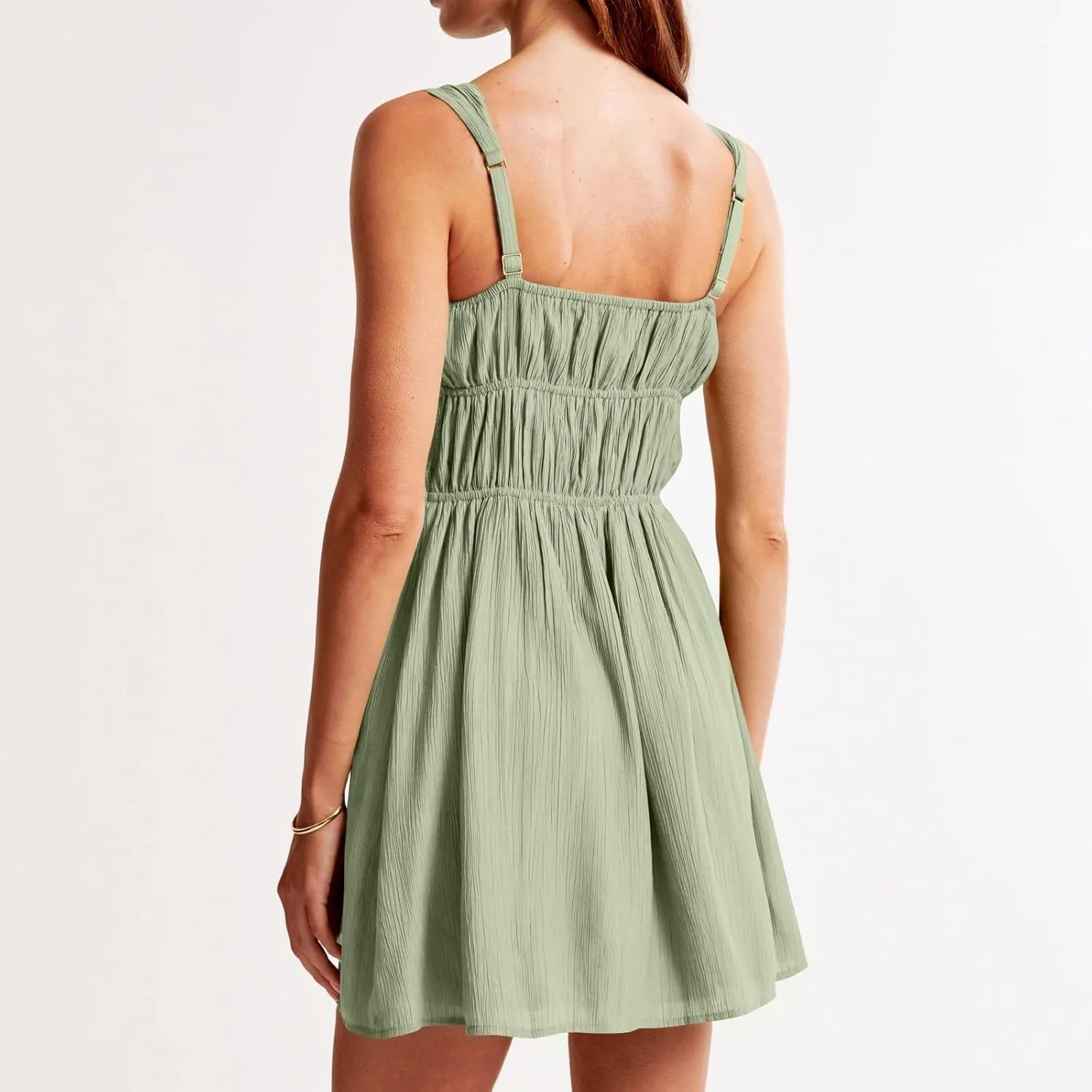 midelxp Women's Sleeveless Mini Dress Sexy Square Neck Milkmaid Sundress with Front Tie Cute Smocked Tiered Flowy Cami Dress