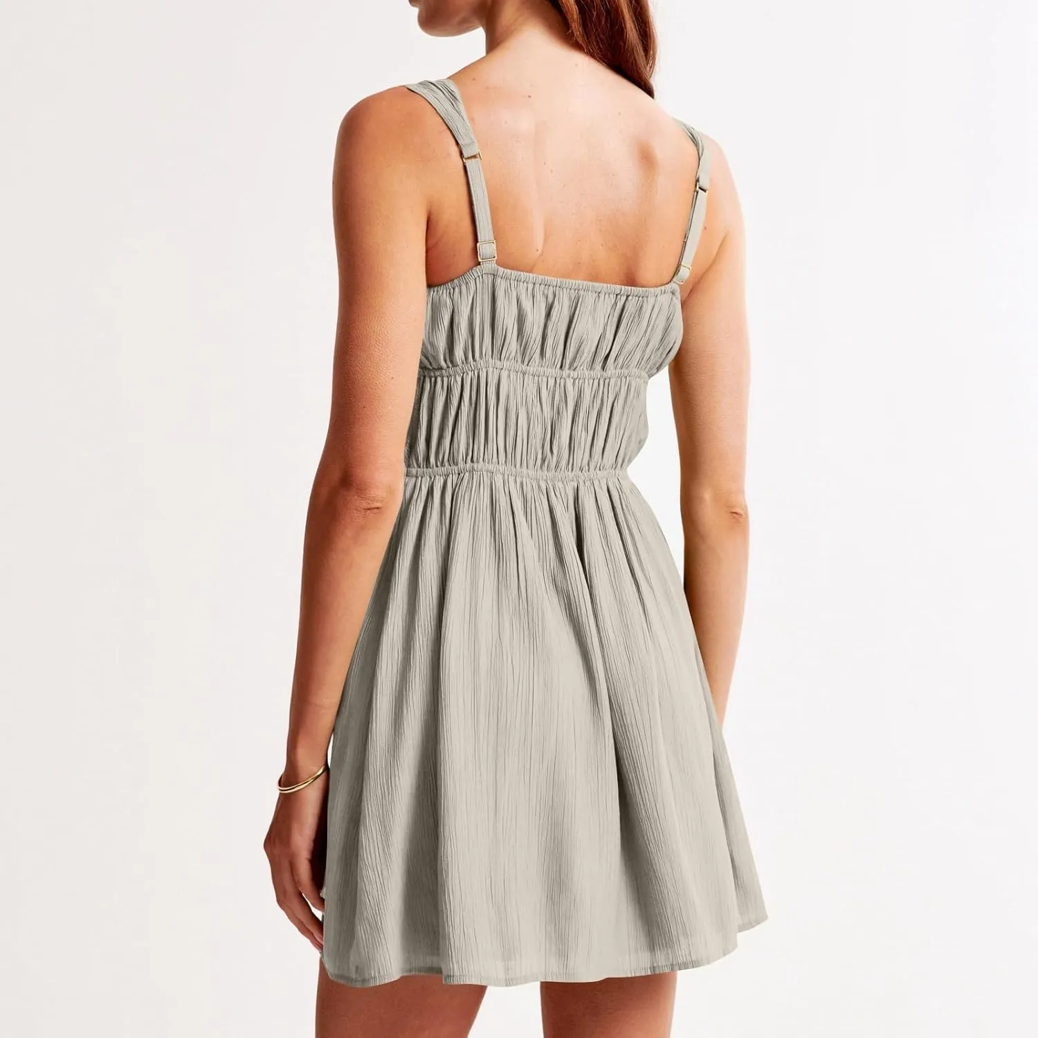 midelxp Women's Sleeveless Mini Dress Sexy Square Neck Milkmaid Sundress with Front Tie Cute Smocked Tiered Flowy Cami Dress