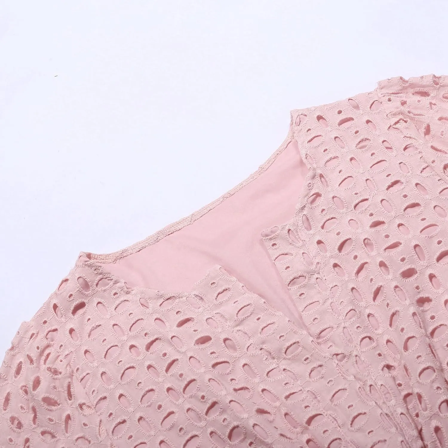 Mini Dress for Women 2025 Summer Short Dresses V Neck Short Sleeve a Line Hollow Out Lace Ruffle Cute Party Dresses