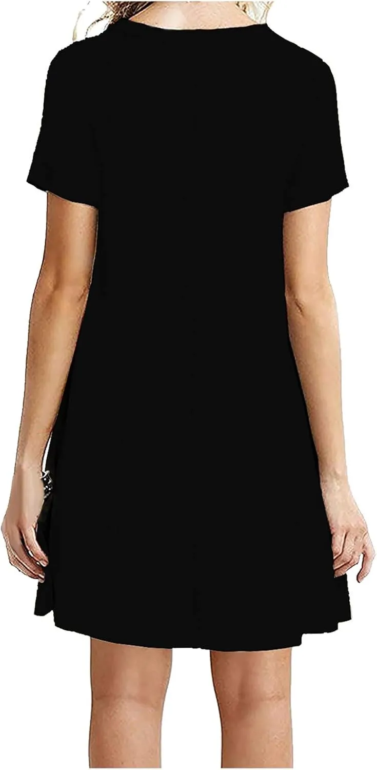 Mini Dresses for Women 2024 Pleated A-Line Casual Elegant Basic Cool Comfy Flowy Solid Dress Short Sleeve Tunic Dress