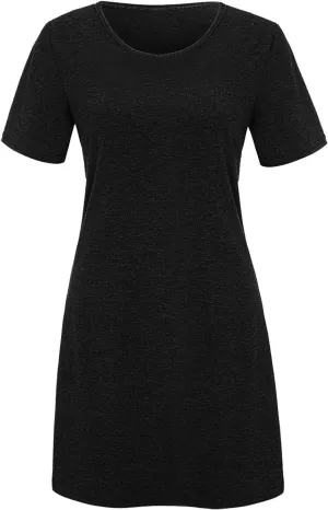 Mini Dresses for Women 2024 Pleated A-Line Casual Elegant Basic Cool Comfy Flowy Solid Dress Short Sleeve Tunic Dress