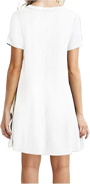 Mini Dresses for Women 2024 Pleated A-Line Casual Elegant Basic Cool Comfy Flowy Solid Dress Short Sleeve Tunic Dress