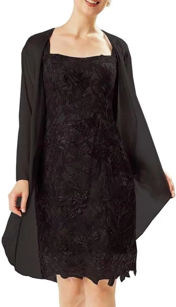 Mother of The Bride Dresses 2 Piece Lace Chiffon Wedding Guest Dress Jacket Wrap for Women Formal Evening Party Gowns