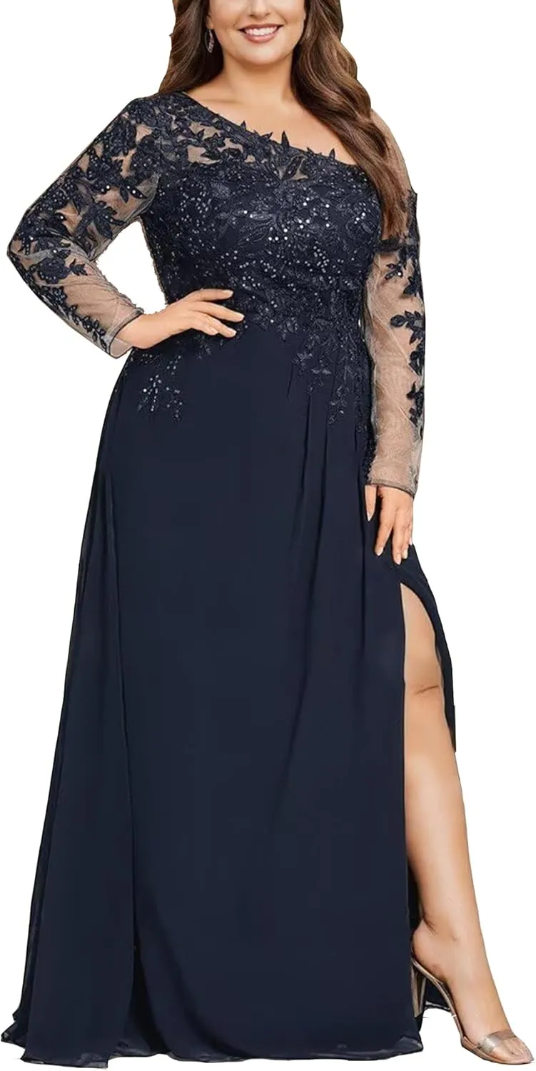 Mother of The Bride Dresses for Wedding Chiffon Lace Appliques Prom Formal Gown Long Sleeves Mother of The Groom Dress