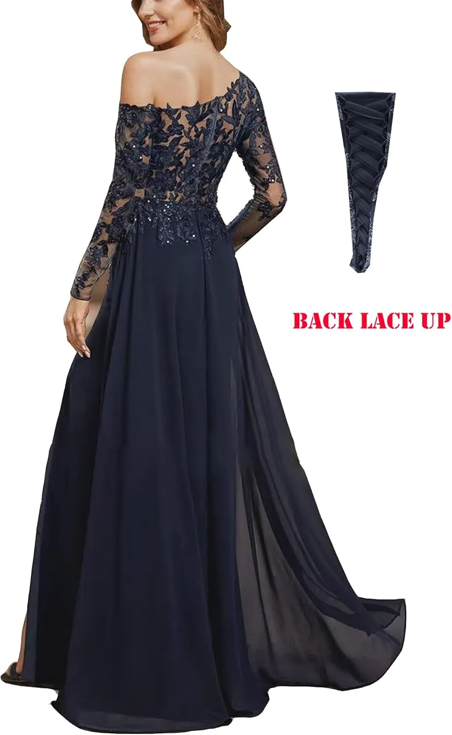 Mother of The Bride Dresses for Wedding Chiffon Lace Appliques Prom Formal Gown Long Sleeves Mother of The Groom Dress
