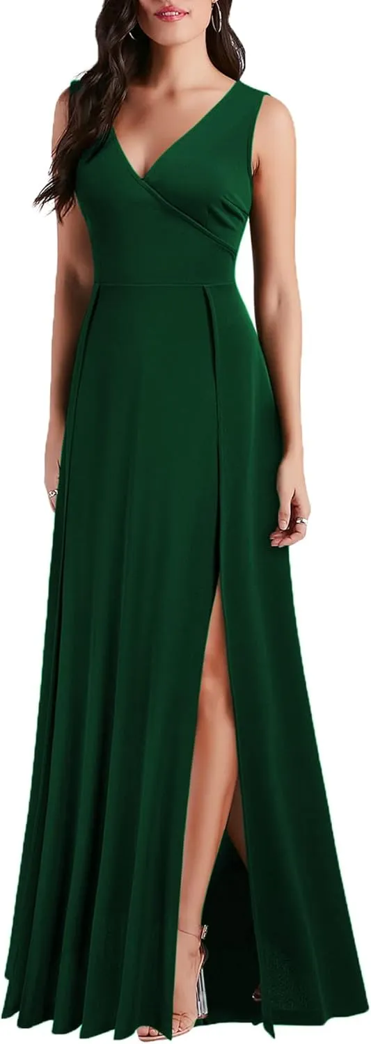 MUSHARE Women's V Neck Sleeveless Split Formal Dress Cocktail Party Prom Long Dresses