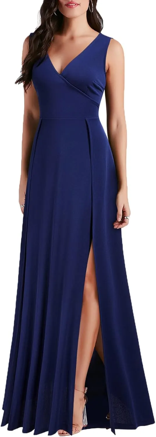 MUSHARE Women's V Neck Sleeveless Split Formal Dress Cocktail Party Prom Long Dresses