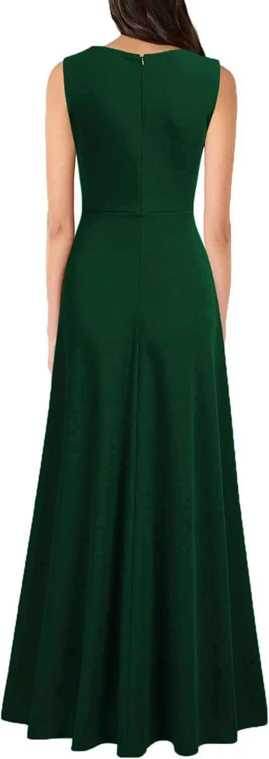 MUSHARE Women's V Neck Sleeveless Split Formal Dress Cocktail Party Prom Long Dresses