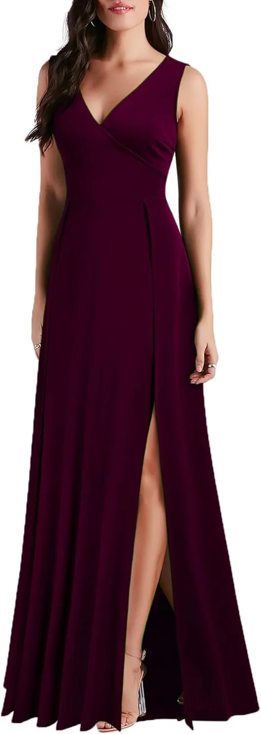 MUSHARE Women's V Neck Sleeveless Split Formal Dress Cocktail Party Prom Long Dresses