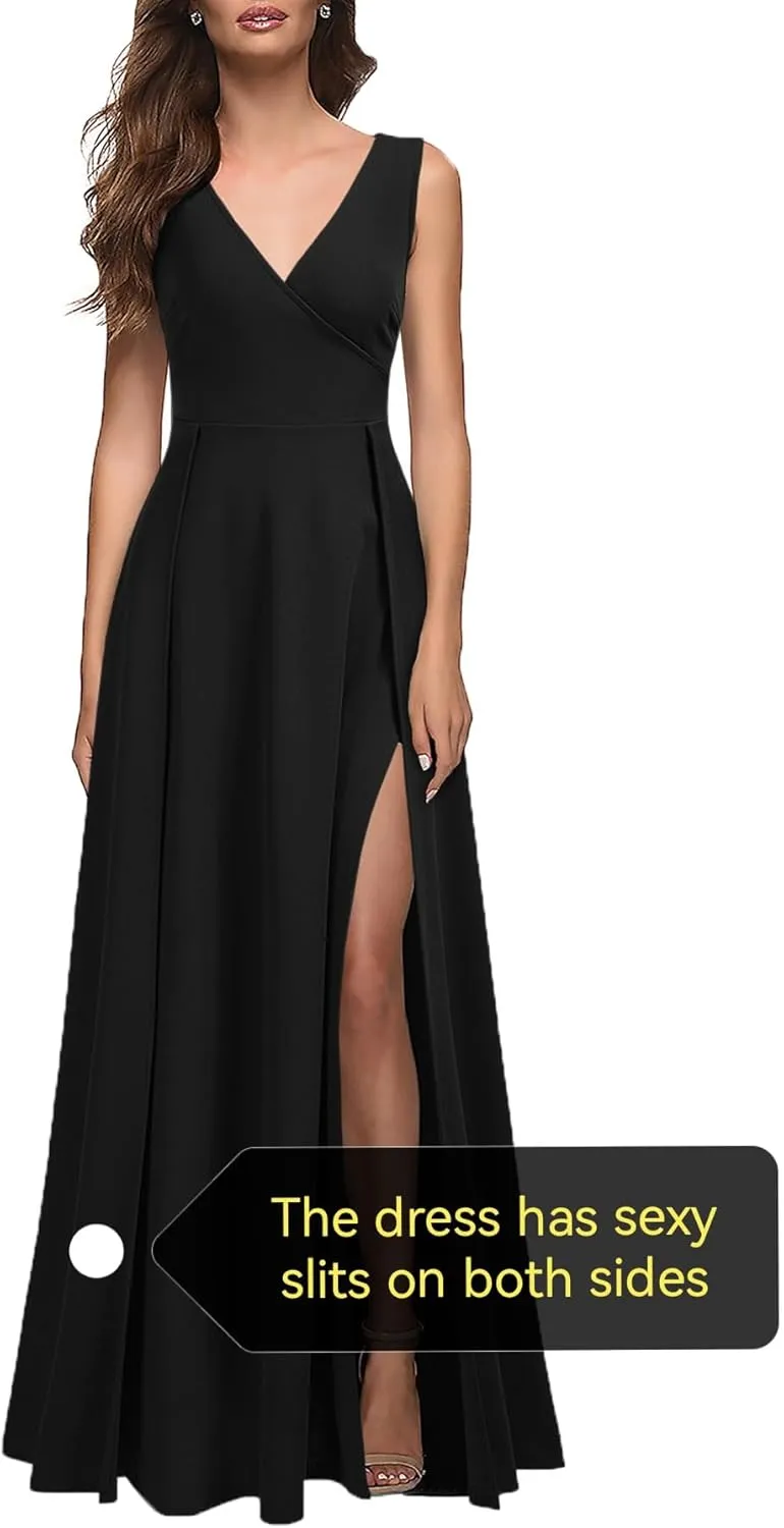 MUSHARE Women's V Neck Sleeveless Split Formal Dress Cocktail Party Prom Long Dresses