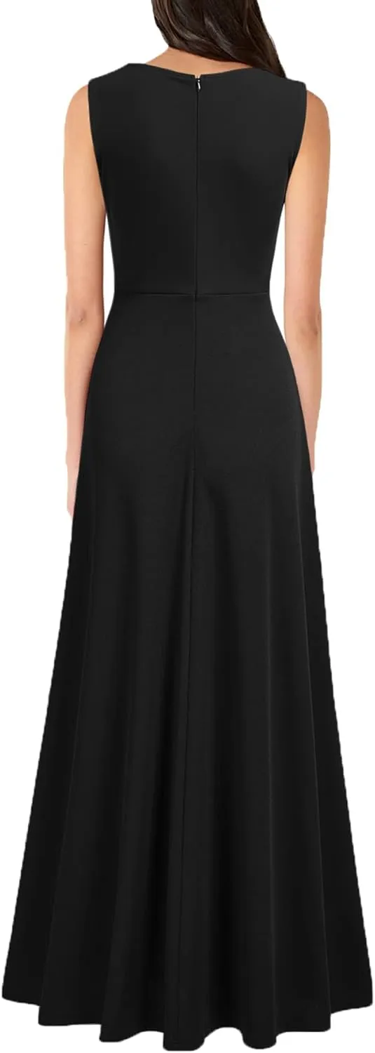 MUSHARE Women's V Neck Sleeveless Split Formal Dress Cocktail Party Prom Long Dresses
