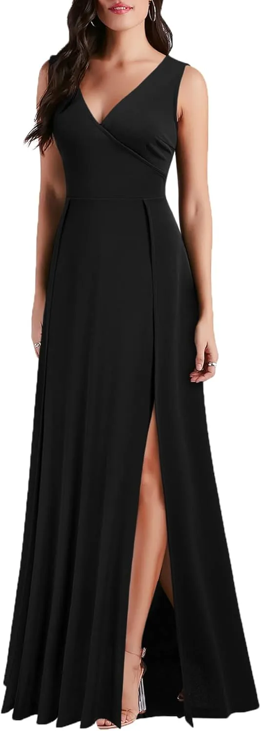 MUSHARE Women's V Neck Sleeveless Split Formal Dress Cocktail Party Prom Long Dresses