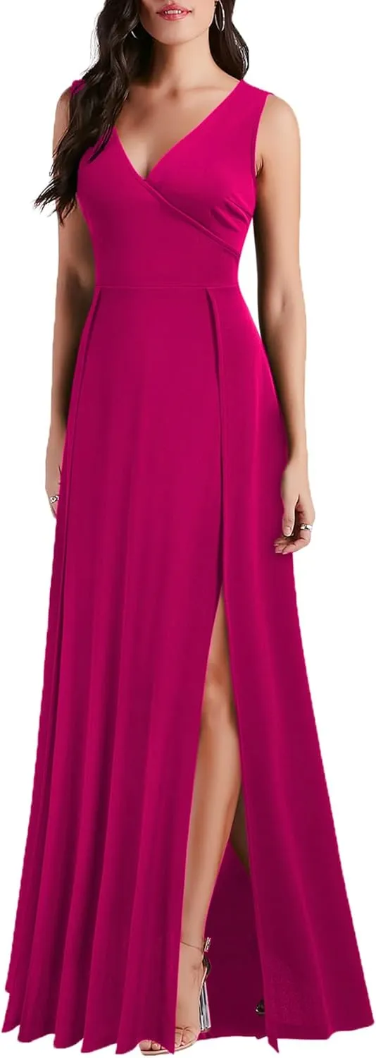 MUSHARE Women's V Neck Sleeveless Split Formal Dress Cocktail Party Prom Long Dresses