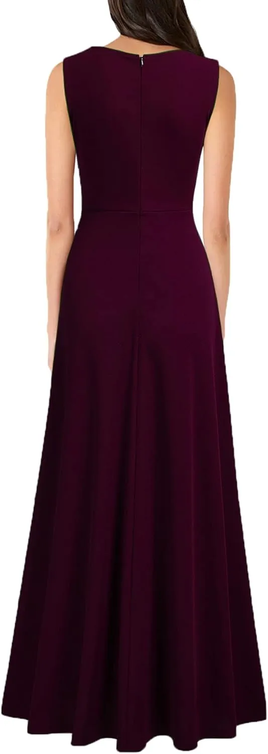 MUSHARE Women's V Neck Sleeveless Split Formal Dress Cocktail Party Prom Long Dresses