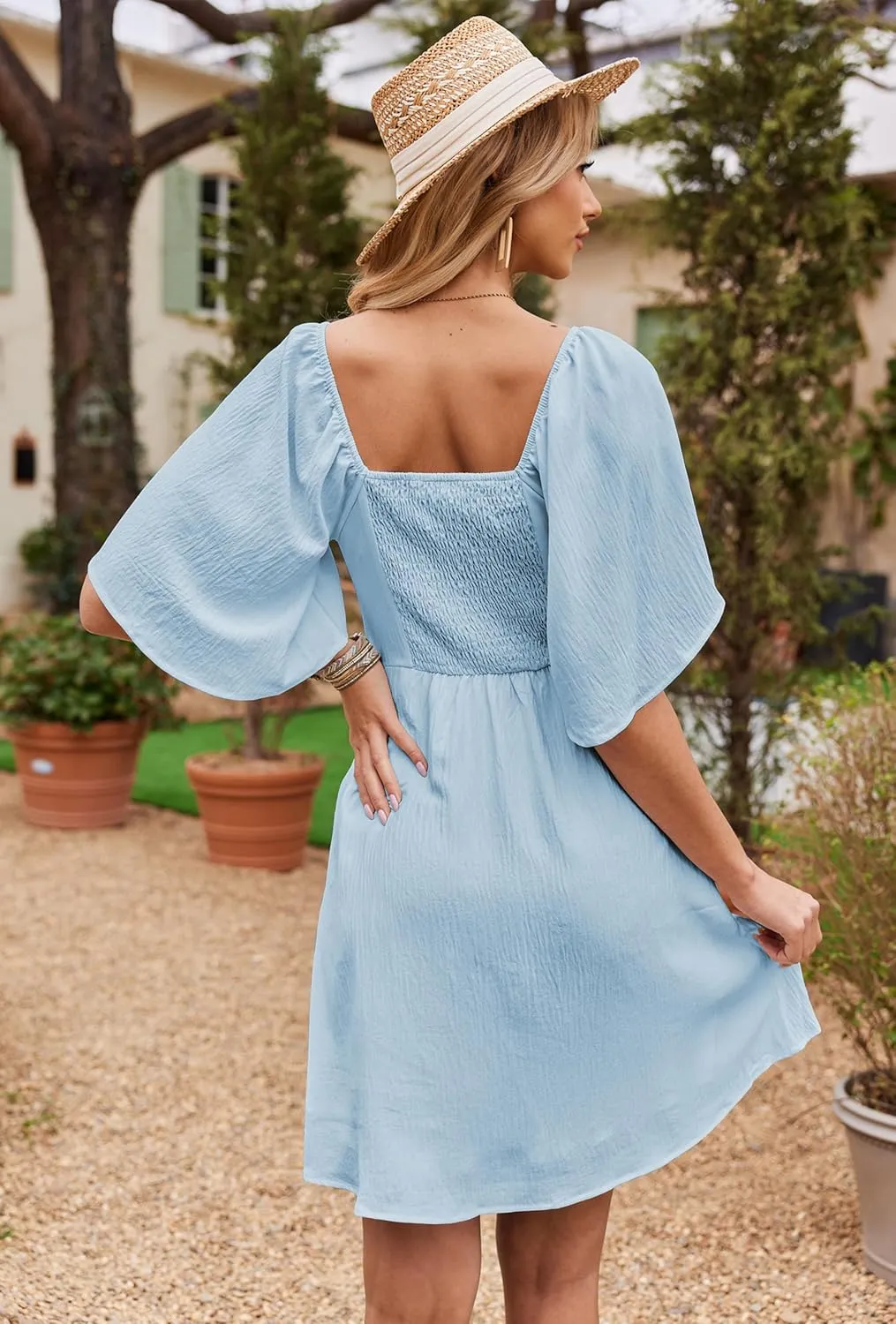Naggoo Womens Dresses Tie Knot Deep V Neck Summer Dress Flowy Mini Dress Short Sleeve Elegant A-Line Cocktail Dresses