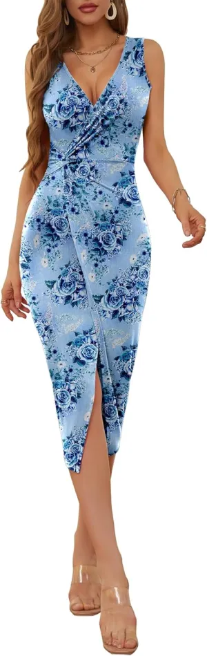 NASHALYLY Summer Floral Dress Wrap V-Neck Sundresses for Women 2024 Party Beach Boho Maxi Dress