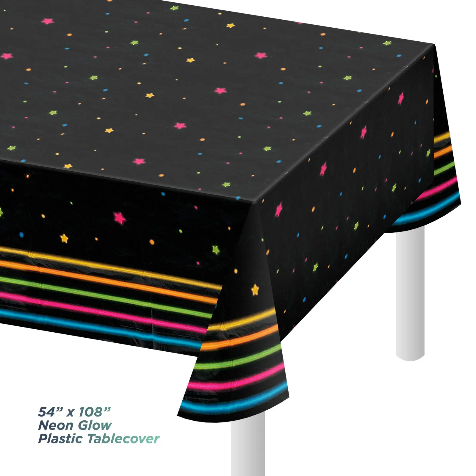 Neon Glow Party Pack - Paper Dessert Plates, Napkins, Balloons, and Table Cover Set (Serves 16)