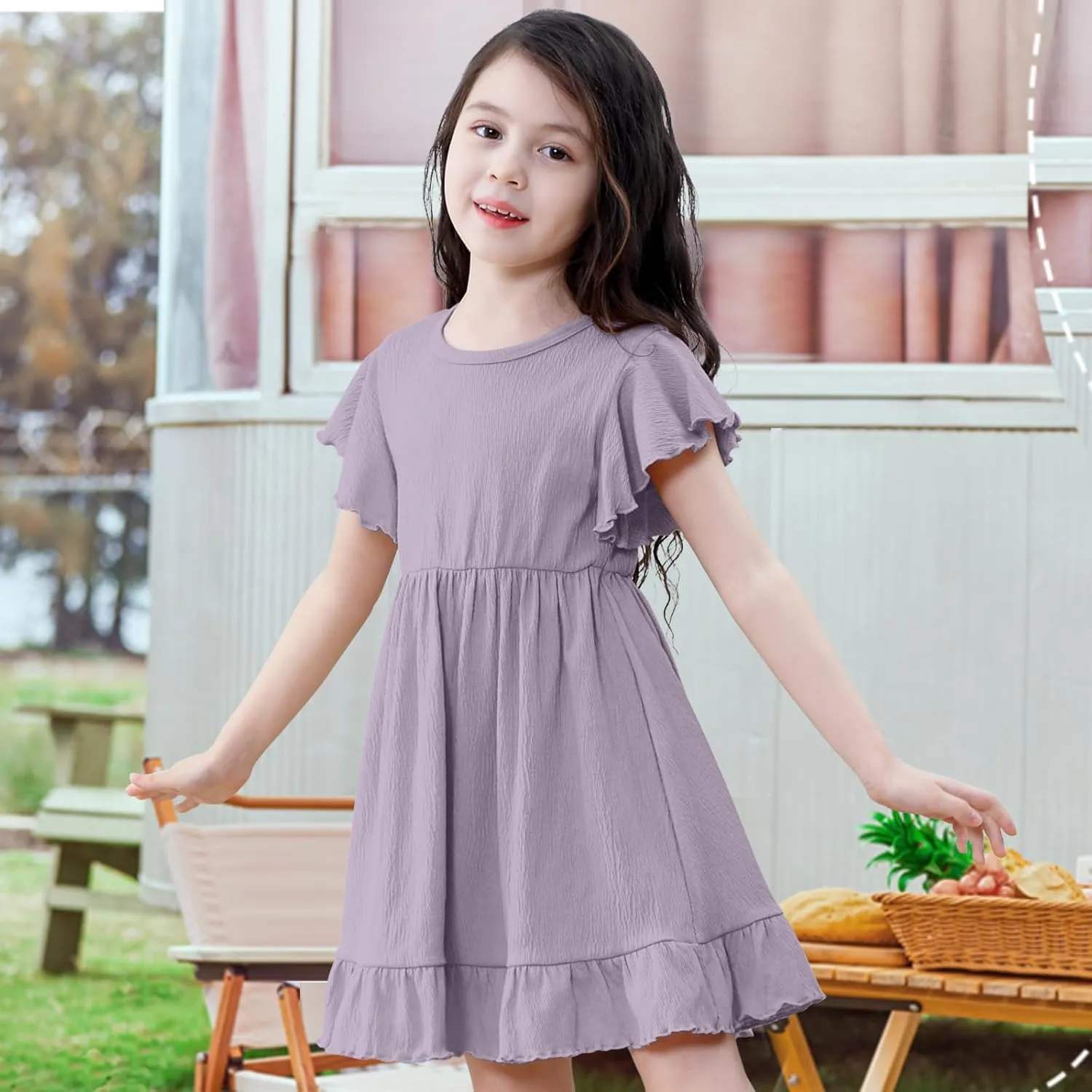 Neutocd Toddler Girl Dress Ruffled Short Sleeve Flowy Tiered Kid Baby Girl Summer Party Beach Boho Swing Dress Sundress