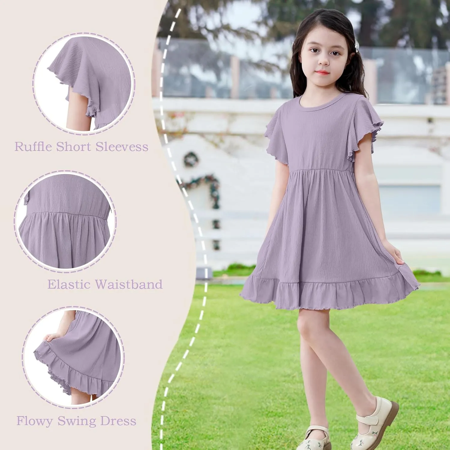 Neutocd Toddler Girl Dress Ruffled Short Sleeve Flowy Tiered Kid Baby Girl Summer Party Beach Boho Swing Dress Sundress