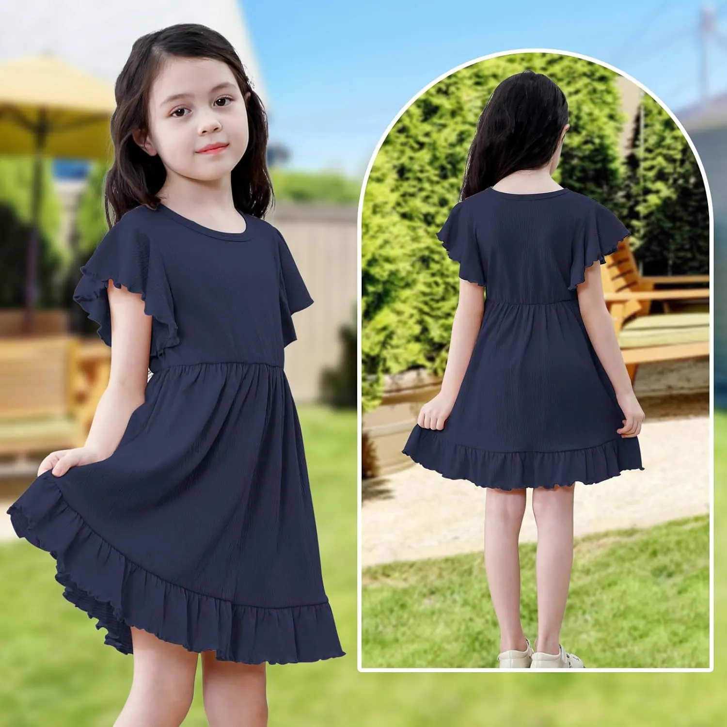 Neutocd Toddler Girl Dress Ruffled Short Sleeve Flowy Tiered Kid Baby Girl Summer Party Beach Boho Swing Dress Sundress