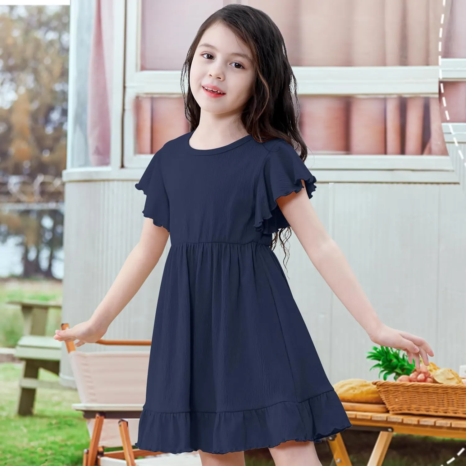 Neutocd Toddler Girl Dress Ruffled Short Sleeve Flowy Tiered Kid Baby Girl Summer Party Beach Boho Swing Dress Sundress