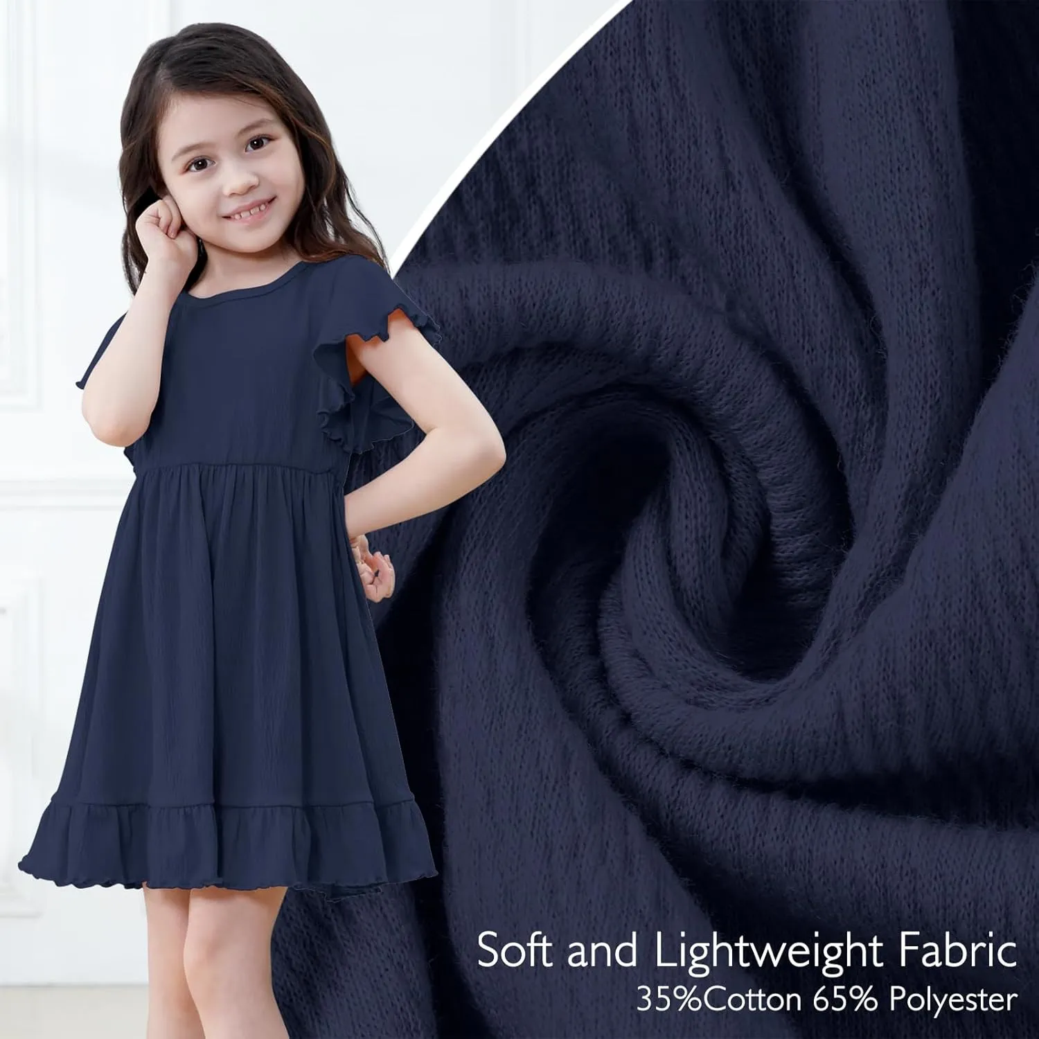 Neutocd Toddler Girl Dress Ruffled Short Sleeve Flowy Tiered Kid Baby Girl Summer Party Beach Boho Swing Dress Sundress