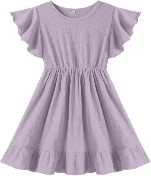 Neutocd Toddler Girl Dress Ruffled Short Sleeve Flowy Tiered Kid Baby Girl Summer Party Beach Boho Swing Dress Sundress