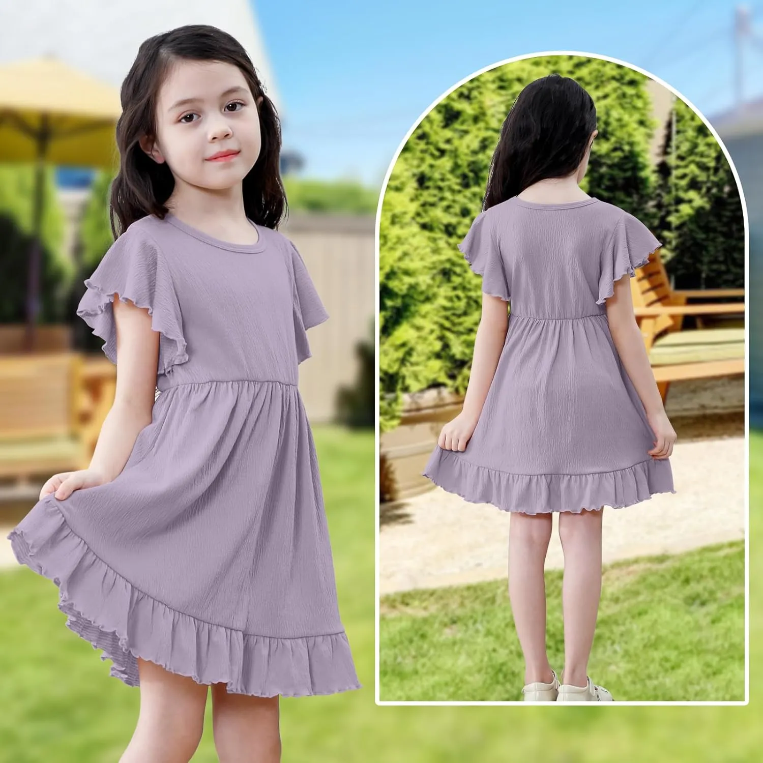 Neutocd Toddler Girl Dress Ruffled Short Sleeve Flowy Tiered Kid Baby Girl Summer Party Beach Boho Swing Dress Sundress