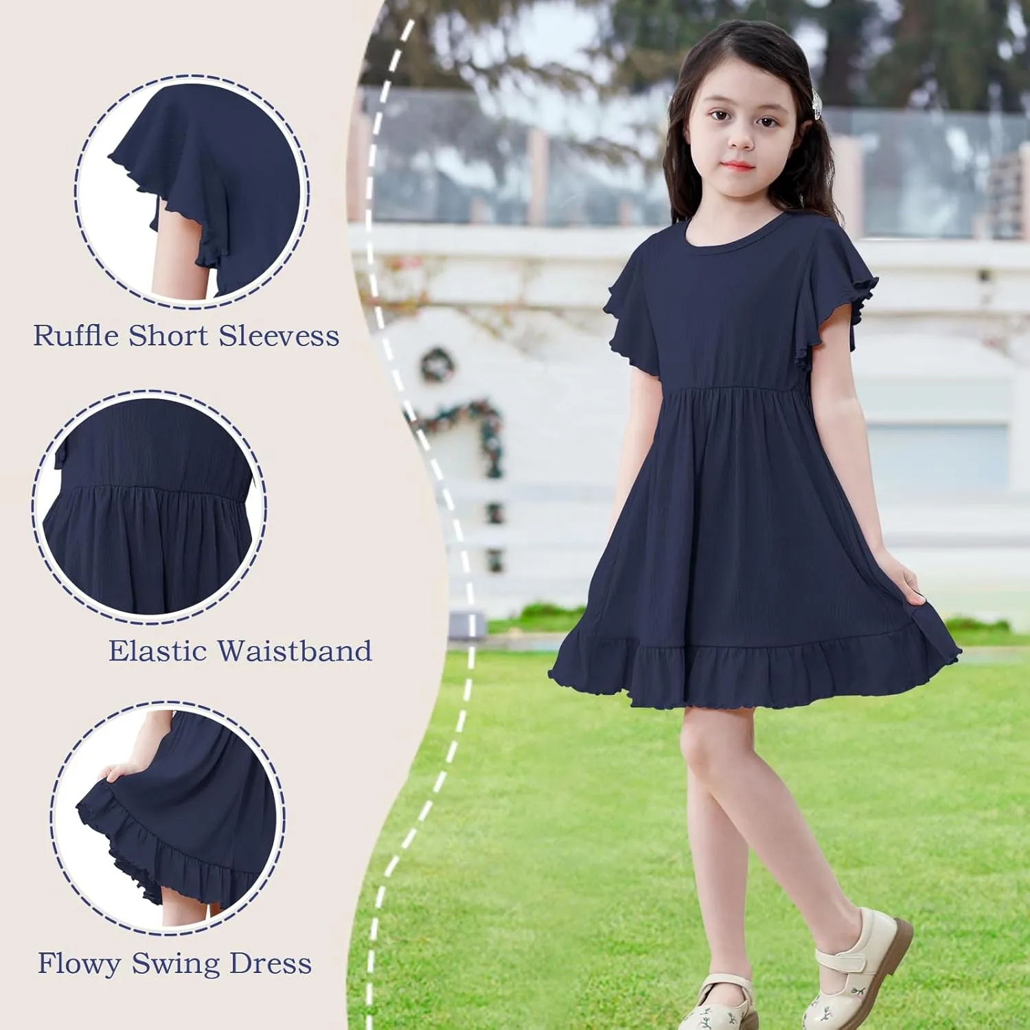 Neutocd Toddler Girl Dress Ruffled Short Sleeve Flowy Tiered Kid Baby Girl Summer Party Beach Boho Swing Dress Sundress
