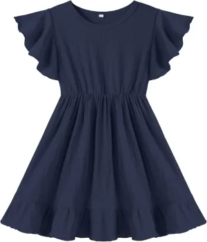 Neutocd Toddler Girl Dress Ruffled Short Sleeve Flowy Tiered Kid Baby Girl Summer Party Beach Boho Swing Dress Sundress