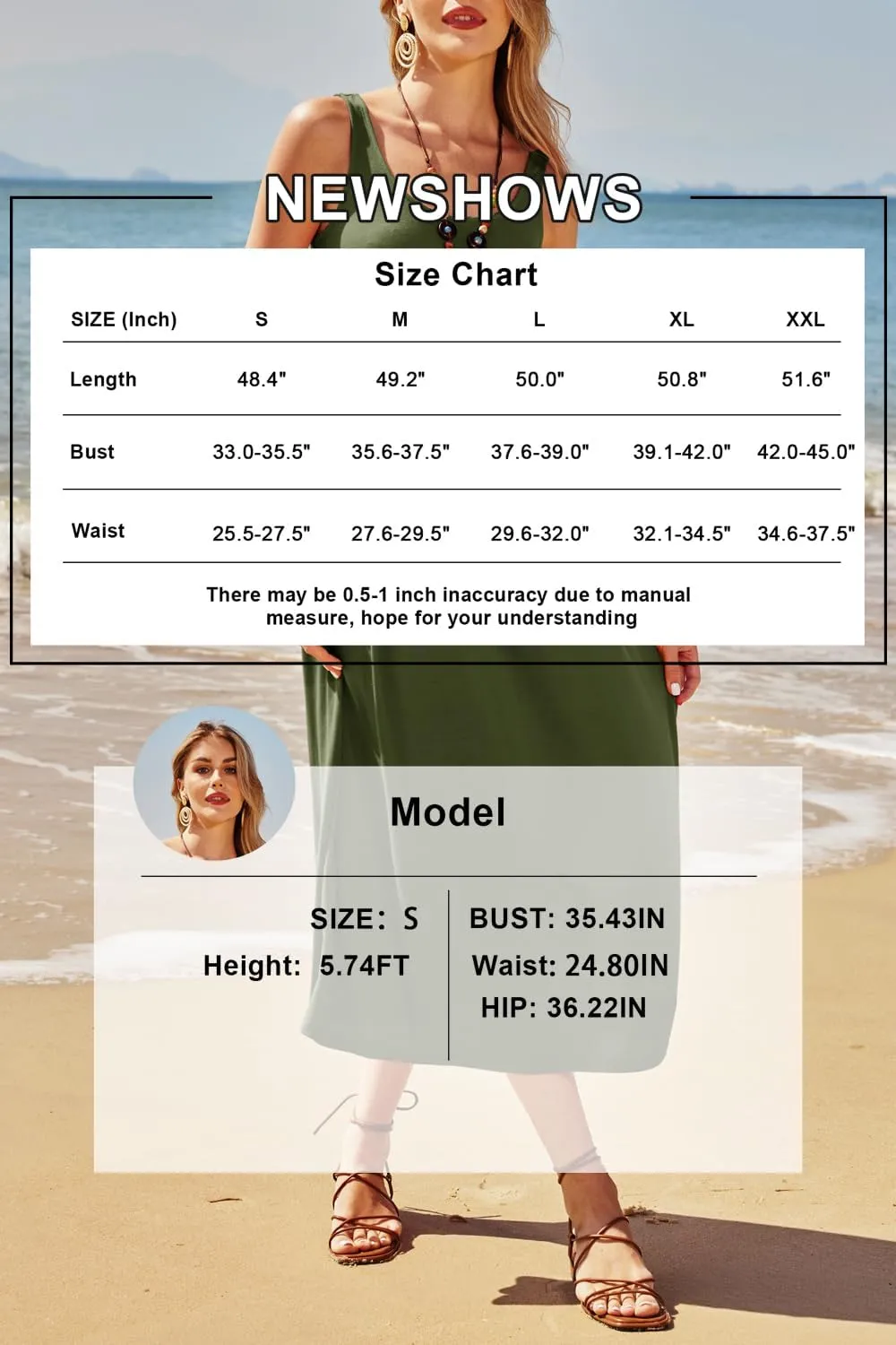 Newshows Women's 2024 Summer Sundresses Casual Beach Vacation Outfits Long Flowy Sleeveless Tank Maxi Dress with Pockets