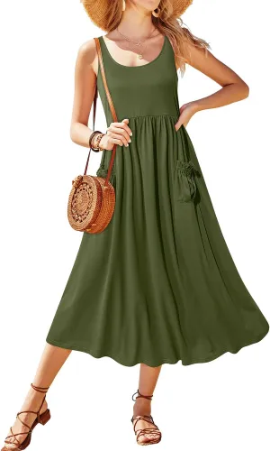 Newshows Women's 2024 Summer Sundresses Casual Beach Vacation Outfits Long Flowy Sleeveless Tank Maxi Dress with Pockets