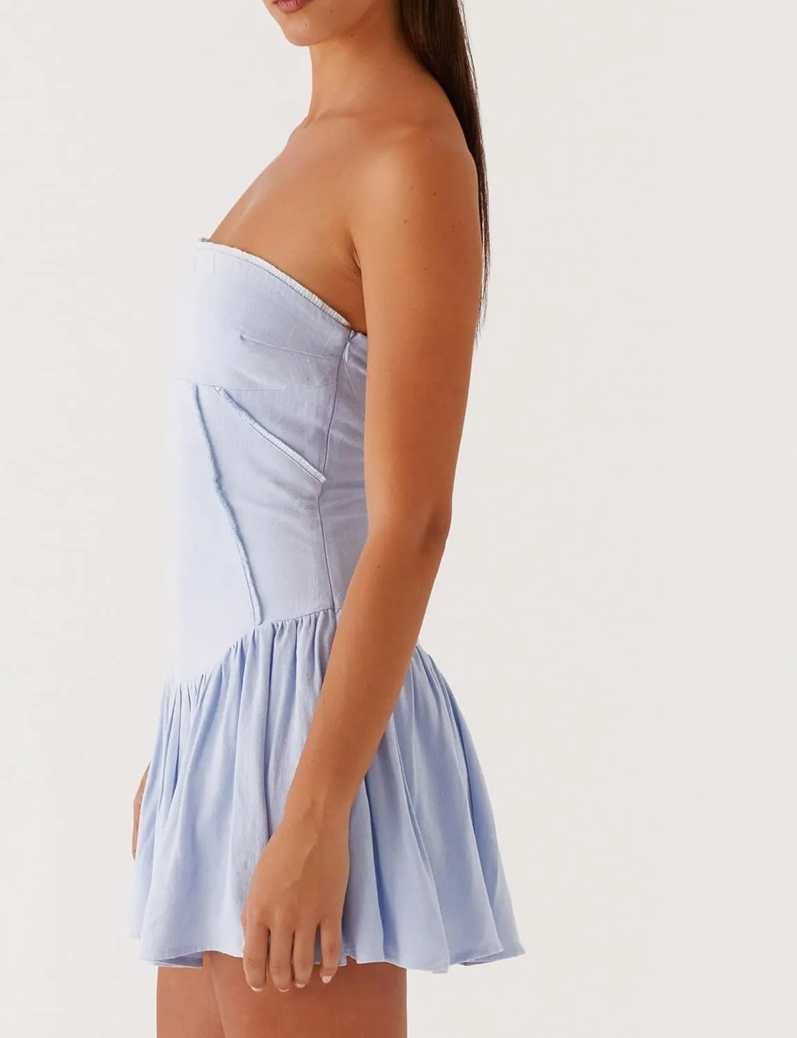 NUFIWI Women Strapless Drop Waist Flare Hem Mini Dress Off Shoulder Ruffle Ruched Short Dress A Line Mini Bandeau Dresses