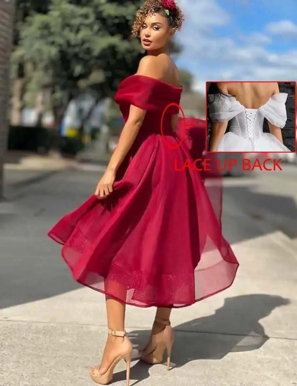 Off Shoulder Prom Dress with Pockets Vintage Cocktail Dresses Midi Length Womens Evening Gown BSPM055