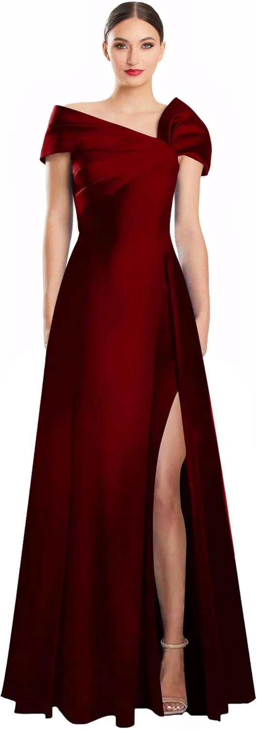 Off Shoulder Satin Formal Dresses Long A Line Evening Party Prom Dresses for Women EA002