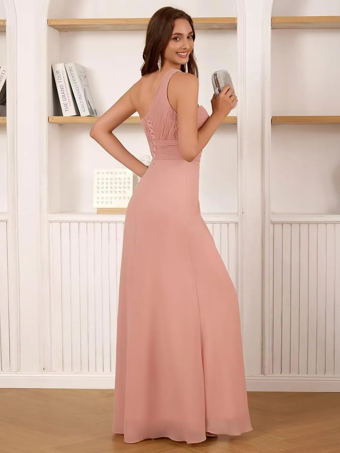 One Shoulder Bridesmaid Dresses for Women 2025 Chiffon A Line Ruched Long Evening Formal Dress with Slit