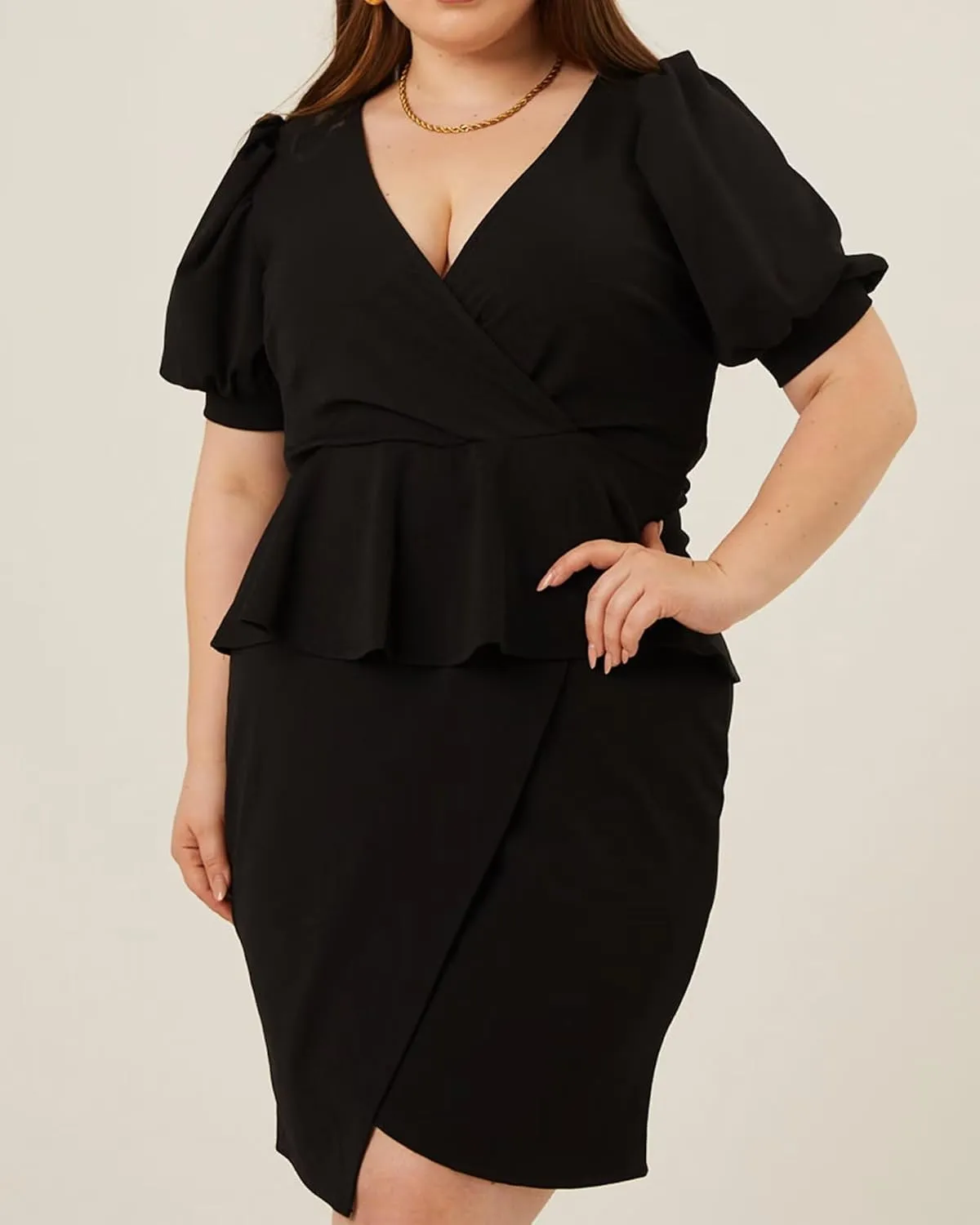 Plus Size 2 Piece Peplum Dress Outfits for Women Sexy Party Cocktail Bodycon Dresses Sets Skirts Suits Sets