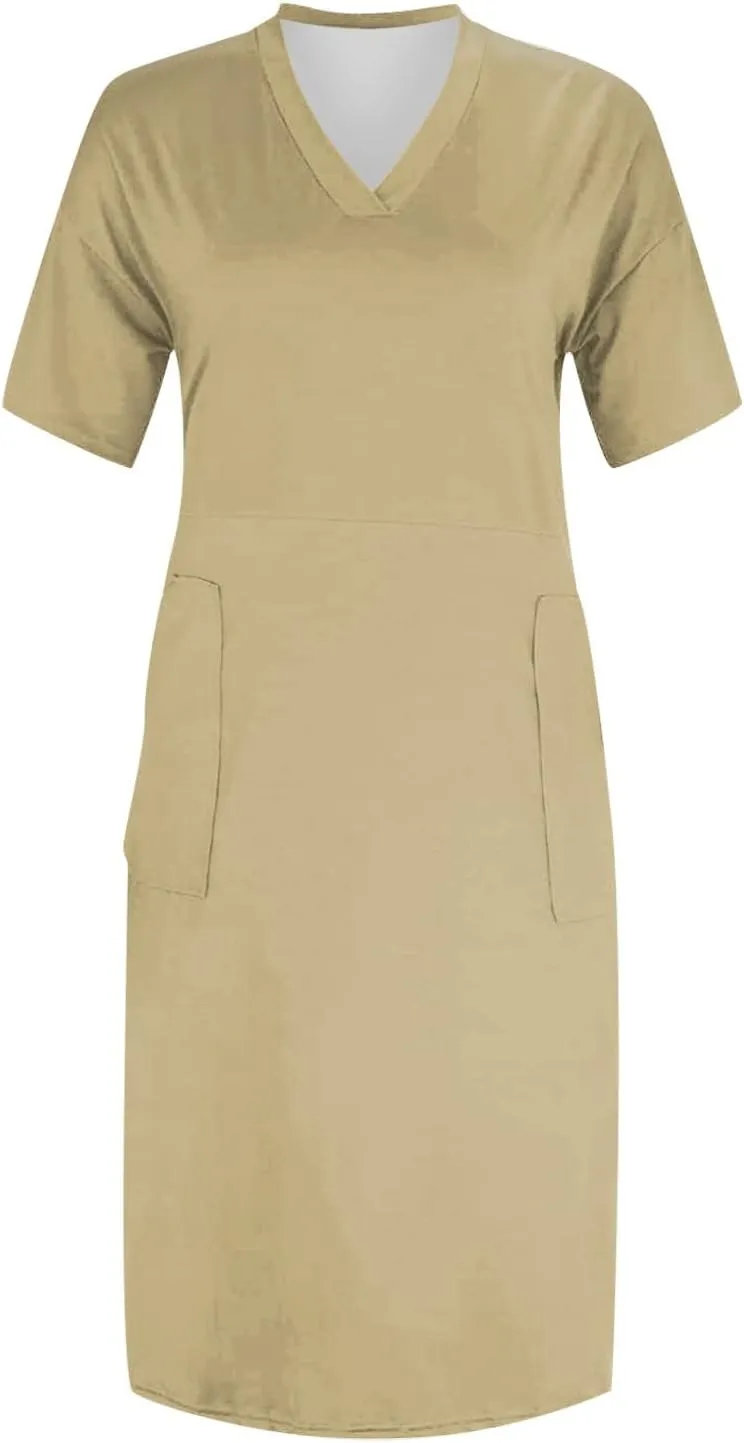 Plus Size Dresses for Women Oversized T Shirt Dress Loose Fit V Neck Short Sleeve Midi Dress Soft Cotton Nightgowns