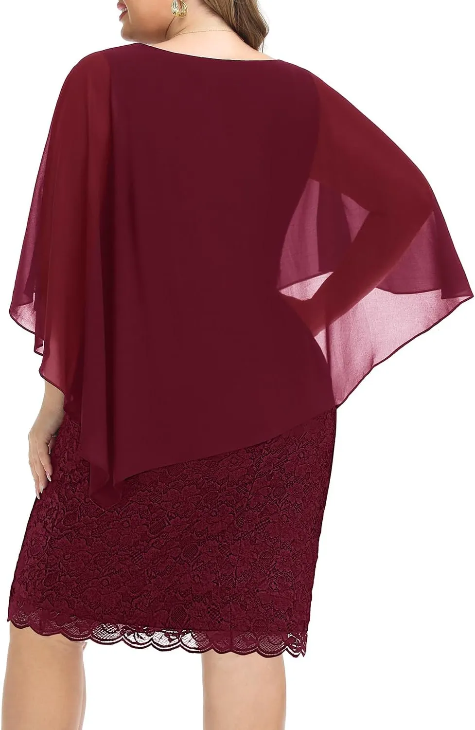 Plus Size Dresses Wedding Guest - Mother Bride Semi Formal Lace Cape with Chiffon Overlay Dresses