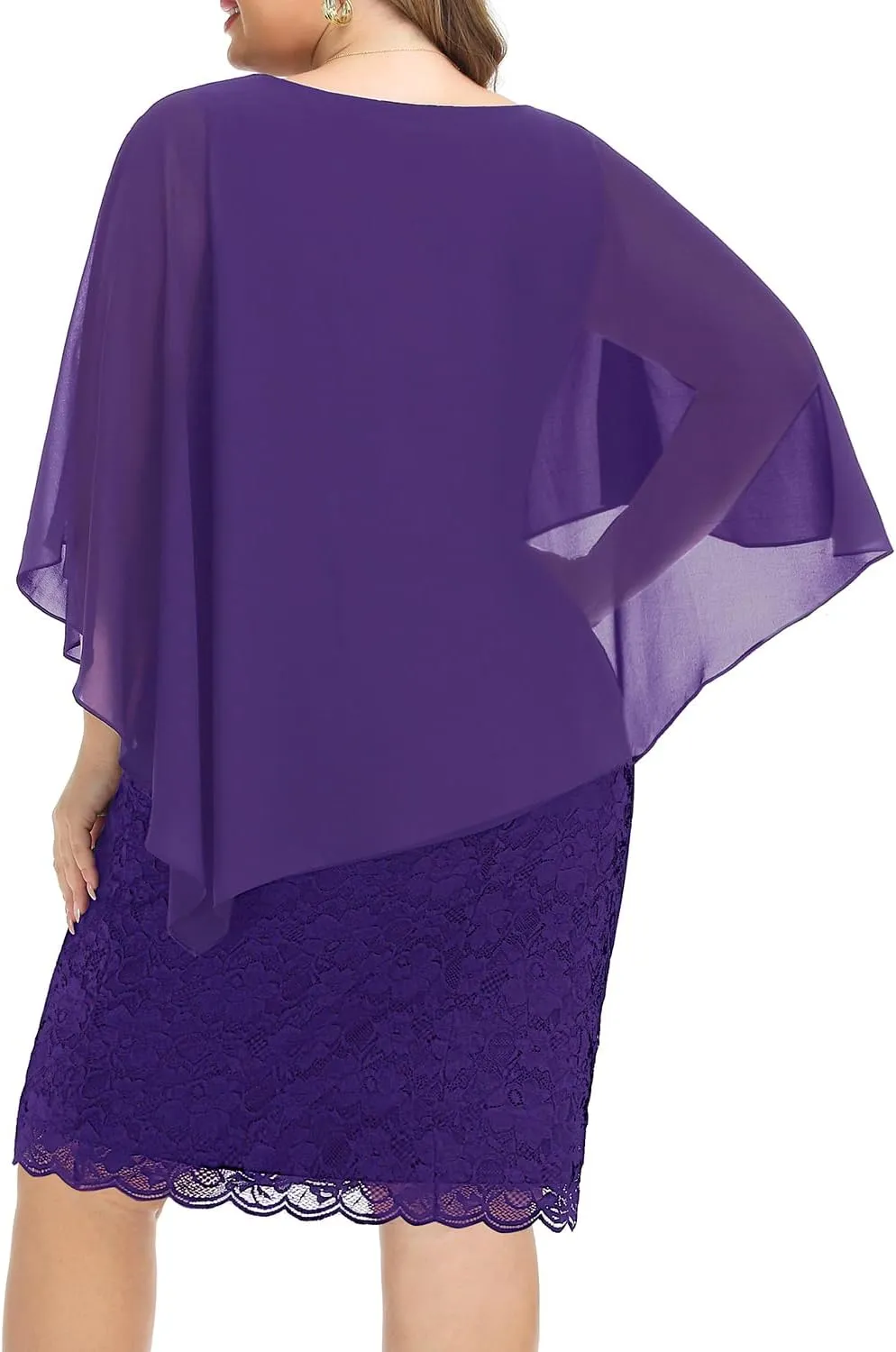 Plus Size Dresses Wedding Guest - Mother Bride Semi Formal Lace Cape with Chiffon Overlay Dresses