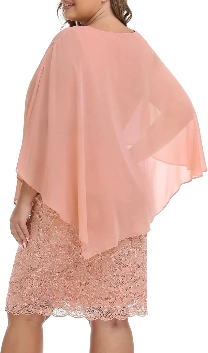Plus Size Dresses Wedding Guest - Mother Bride Semi Formal Lace Cape with Chiffon Overlay Dresses