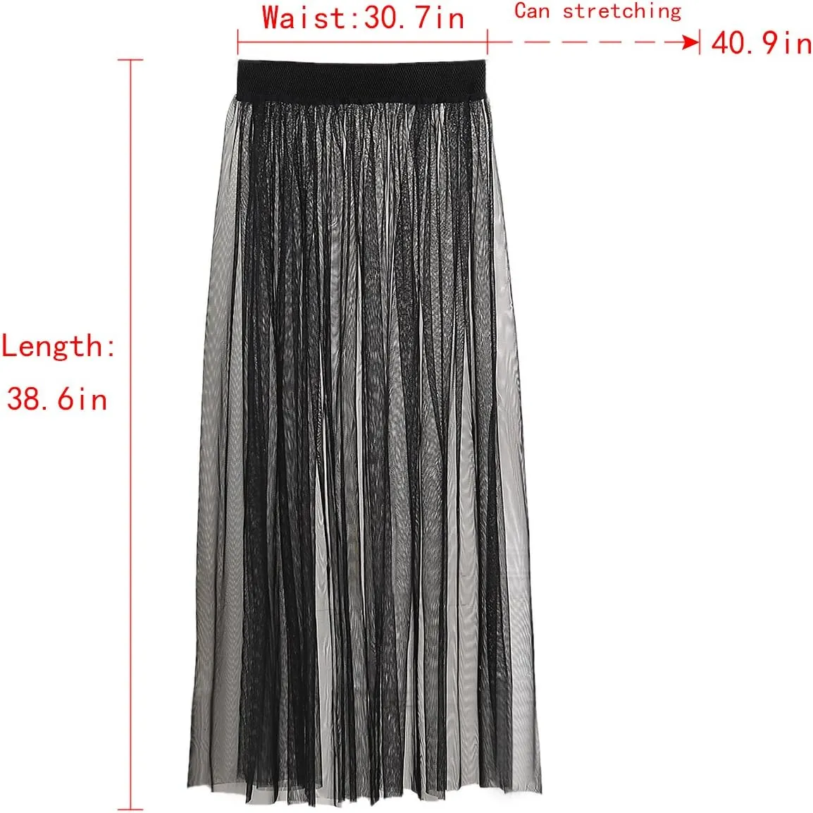 Queena Women's Stretchy Sheer Mesh Long Skirt Tulle Maxi Skirt See Through Beachwear Bikini Cover Up
