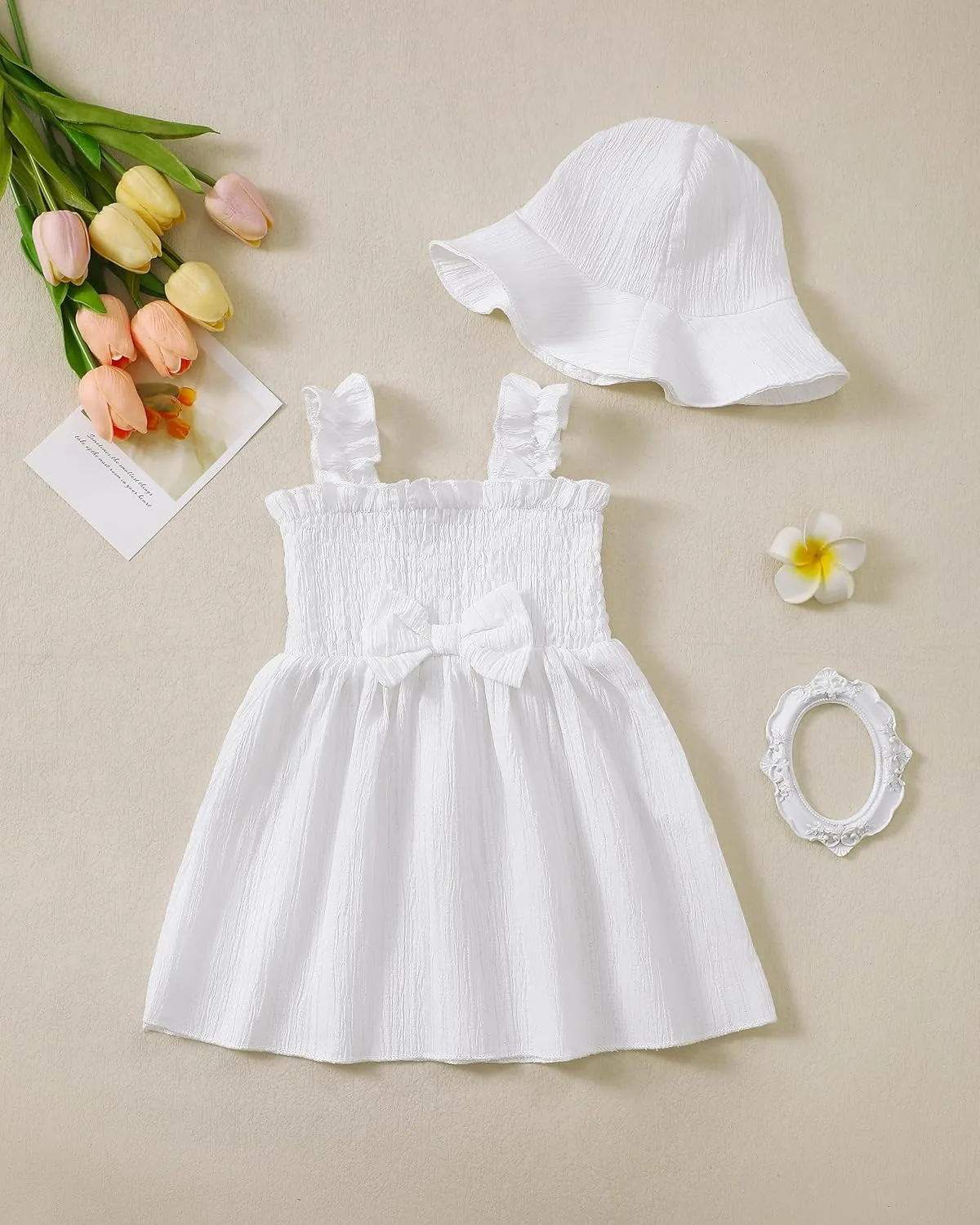 Renotemy Baby Girl Dress Summer Outfits Toddler Girls Clothes Boho Casual Sundress Infant Flower Dresses with Cute Hat