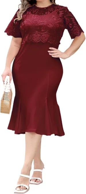 sath Floral Embroidered Wrap Midi Pencil Dress Short Sleeves Summer Weddings Cocktail Parties Plus Size Lace Dress for Women