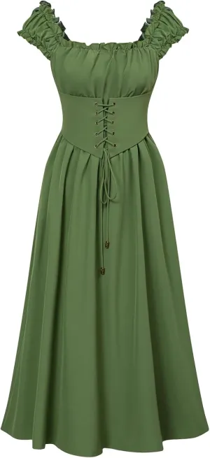 Scarlet Darkness Corset Dress for Women Renaissance Cottagecore Dress with Pockets Sleeveless Midi Summer Dresses
