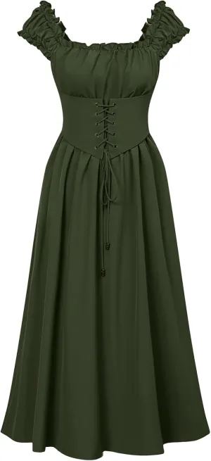 Scarlet Darkness Corset Dress for Women Renaissance Cottagecore Dress with Pockets Sleeveless Midi Summer Dresses