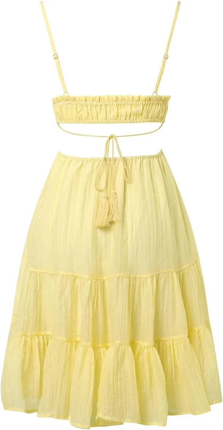 Sexy Dresses for Women Summer Spaghetti Strap Short Dress Side Cutout Drawstring Front Mini Sun Dress Prom Dresses