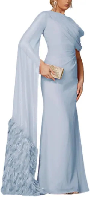 Sheath Elegant Formal Evening Dress Cowl Neck Floor Length Sleeveless Classic Wedding Party Gowns Feather Ruched 2025